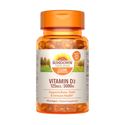 Sundown Vitamin D3 5000 IU Softgels, Supports Bone, Teeth, and Immune Health, 150 Count