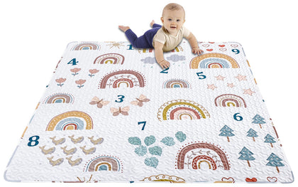 Boho Rainbow 50x50 Play Mat for Playpen, Washable Portable Baby Floor Playmat, Non Slip Foldabe Infant Crawling Mats, Tummy Time Mat Pad for Toddlers Baby Play Pen Mats for Home Or Travel