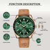 BY BENYAR Men's Watches Analog Quartz Waterproof Watch Sport Leather Watch for Men Fashion Elegant Chronograph Casual Wristwatch?Green?