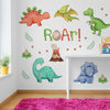 Mfault Watercolor Dinosaur Roar Wall Decals Stickers, Peel Stick Dino Stegosaurus Volcano Nursery Decorations Baby Boys Girls Bedroom Playroom Art, Neutral Tyrannosaurus Rex Kids Classroom Room Decor