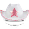 Bedwina White Cowgirl Hat - Felt Cowboy Hat with Pink Sequins Rim and Adjustable Neck-String, Fits Most Women and Girls for Bachelorette, Play Costume Accessories, Themed Party or Dress-Up