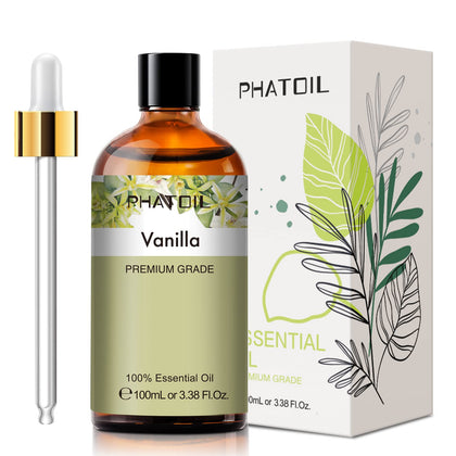 PHATOIL 100ML Vanilla Essential Oil, Huge 3.38fl.oz Bottle Vanilla Oil, Pure Aromatherapy Essential Oils for Diffuser, Humidifier, Scented Oils for Soap, Candle Making