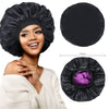 Silk Bonnet for Sleeping Double Layer Satin Bonnet Adjustable Bonnets for Black Women Sleep Cap Reversible Hair Bonnet for Curly Hair (Black and Purple)