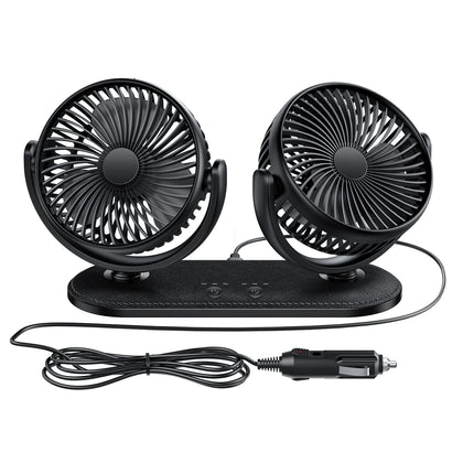 TriPole Car Fan 12V / 24V Portable Auto Cooling Fan Dual Head Rotatable Vehicle Fan 3 Speeds Strong Wind Air Circulation Fan for Car Dashboard Electric Fan for Truck SUV Sedan RV Van Boat Golf Cart