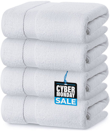 White Classic Luxury White Bath Towels Extra Large | 100% Soft Cotton 700 GSM Thick 2Ply Absorbent Quick Dry Hotel Bathroom Towel for Home, Gym, Pool | 27x54 Inch | White | Set of 4