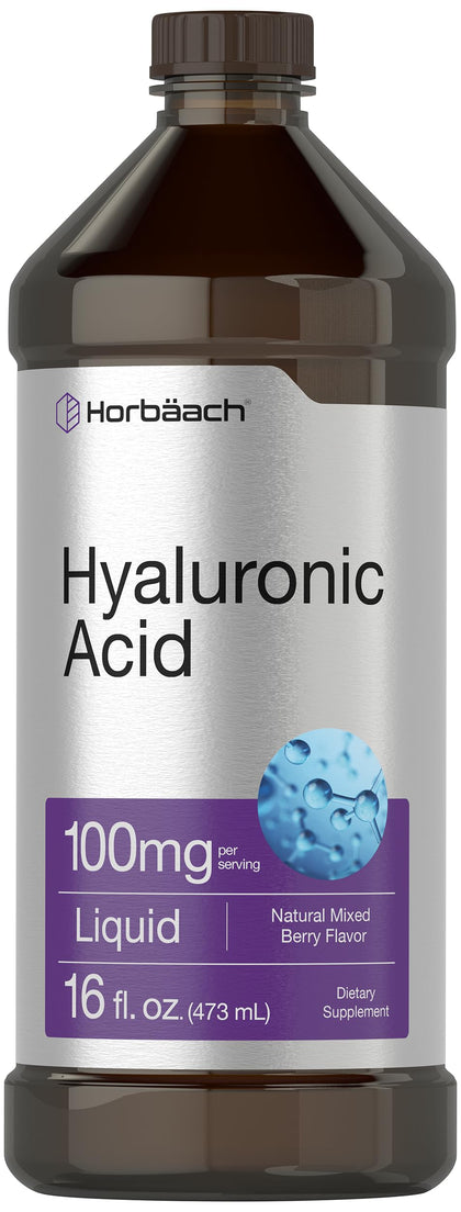 Liquid Hyaluronic Acid Supplement | 100 mg | 16 oz | Mixed Berry Flavor | Non-GMO and Gluten Free Formula | by Horbaach