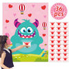 Valentine Day Games for Kids Pin The Heart on The Monster Valentine Games with 36 PCS Heart Stickers Valentines Day Party Games Classroom School Activities Family Kids Valentines Party Supplies