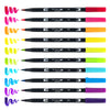 tombow 56185 dual brush pen art markers, bright, 10-pack. blendable, brush and fine tip markers