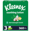 Kleenex Soothing Lotion Facial Tissues with Coconut Oil, 3 Flat Boxes, 120 Tissues per Box, 3-Ply (360 Total Tissues), Packaging May Vary