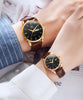 OLEVS Couple Watch His and Her Watches Set Classic Brown Leather Analog Quartz Matching Romantic Men Women Wrist Watches Waterproof Date Pair Watch