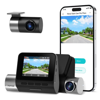 70mai True 2.7K 1944P Ultra Full HD Dash Cam A500S, Front and Rear, Built-in WiFi GPS Smart Dash Camera for Cars, ADAS, Sony IMX335, 2'' IPS LCD Screen, WDR, Night Vision