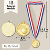 Juvale 12 Pack Soccer Award Medals for Kids and Adults - Team Participation Trophies with Red, White, and Blue Striped 15.5