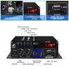 AK-380 USB SD BT.C FM AUX Audio Power Amplifier 400W+400W 2.0 CH HiFi Stereo AMP Speaker Bluetooth 5.0 Amp Receiver with 12V 5A Power Supply,Remote Control,FM Antenna for Car Home Bar Party