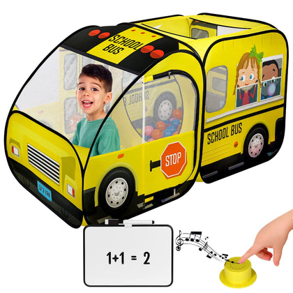 Kiddzery School Bus Pop Up Kids Play Tent - Tents with Sound Play Button for Toddler & Up - Girls and Boys Magic Wheels Bus for Indoor & Outdoor - Pretend Toy Playhouse - Playhouses for Toddlers