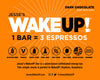 WAKE UP! Caffeinated Protein Bars (1 Bar = 3 Espressos) - Vegan Dark Chocolate with 250mg of Plant Based Caffeine, Low Sugar, Gluten Free, Dairy Free, Egg Free, Non-GMO, Kosher Ingredients - Brain Focus, Clarity & Sustained Energy Boost, 6-Pack