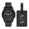 A|X ARMANI EXCHANGE Men's Chronograph Black Silicone Strap & Luggage Tag Gift Set (Model: AX7105)