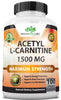 acetyl l-carnitine 1,500 mg high potency supports natural energy production, sports nutrition, supports memory/focus - 100 veggie capsules (expiry -9/30/2025)