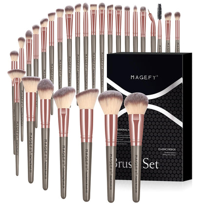 Makeup Brushes, 28 Pcs Make up Brushes Professional Premium Synthetic Face Powder Blush Pointed Eyeshadow Blending Makeup brushes Set with Gift Box (Champagne)