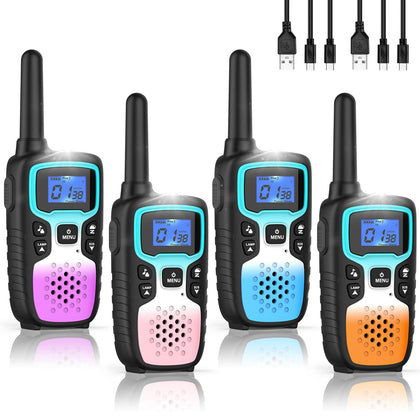 Wishouse Walkie Talkies for Kids Adults Long Range Rechargeable,Birthday Gift for 4-12 Year Old Girls Boys,Camping Gear Toys with Flashlight,SOS Siren,NOAA Weather Alert,VOX,Easy to use 4 Pack
