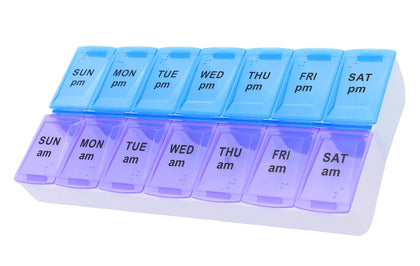 7 Day Weekly Pill AM PM Organizer, ShysTech Large Pill Case Pill Box for Pills/Vitamin/Supplements/Medication (Purple/Blue)