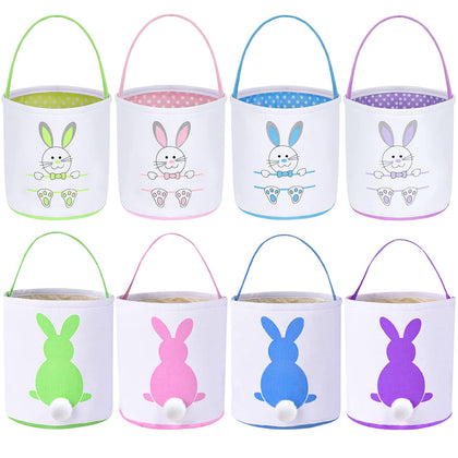 8 Pack Easter Bunny Bag Rabbit Ear Easter Basket Easter Egg Hunt Basket for Kid Candy Bag Canvas Rabbit Fluffy Tail Easter Egg Hunt Party Decoration