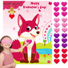 Joy Bang Valentines Games for Kids Pin The Heart on The Fox Valentine Games with 24PCS Heart Stickers for Valentines Day Party Games Kids Valentines Classroom School Activities Family Party Supplies