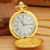 Realpoo Gold Large Decorative Flower Pattern Pocket Watch White Roman Numeral Scale Quartz Pocket Watches for Men with Chain