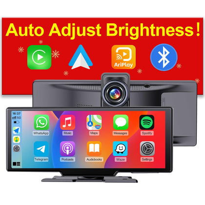 10 Inch Auto Brightness Wireless Apple Carplay Screen for Car Plug in.4k Dash Cam with Android Auto. Portable Car Stereo. Car Play Box Dash Mount,Driveplay,GPS Navigation,Bluetooth Touch Radio,Airplay