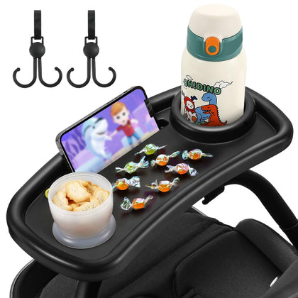 Zooawa Universal Stroller Snack Tray, 3-in-1 Stroller Cup Holder with Snack Tray, Stroller Tray for Snacks On The Go, Stroller Accessories for Outings and Traveling