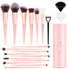 LUXBRU Makeup Brush Set, 17PCs Makeup Brushes with Foundation Eyebrow Blending Concealer Blush Eyeshadow Contour Lash Powder Brush, Make Up Brushes Kit with Organizer Travel Case (Medium, Pink)