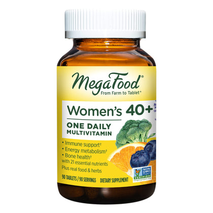 MegaFood Women's 40+ One Daily Multivitamin with 100% DV or more B Vitamins, C, D, and Iron - Plus Real Food - Energy Metabolism; Immune Support; Bone Health - Vegetarian - 90 Tabs