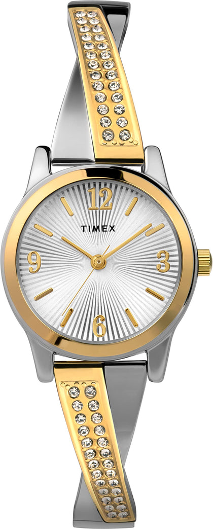 Timex Women's Fashion Stretch Bangle 25mm Watch - Two-Tone Expansion Band Silver-Tone Dial Two-Tone Case