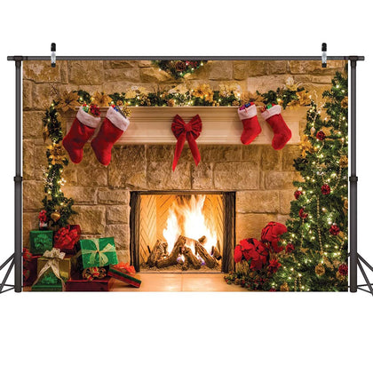 CYLYH 7x5ft Christmas Photography Backdrops Child Christmas Fireplace Decoration Background for Photo D087