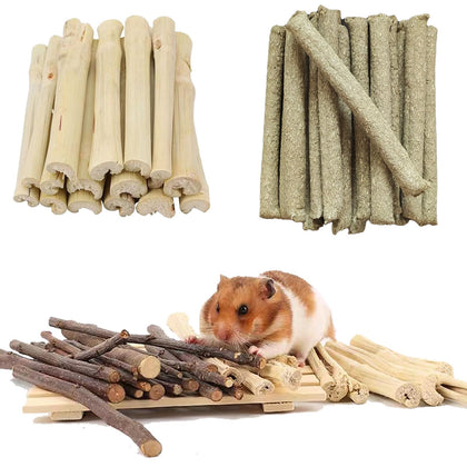 IMVNIKA Rabbit Treats Chew Sticks,Natural Apple Sticks Timothy Hay Sweet Bamboo Sticks, Hamster Cage Accessories for Chinchilla Gerbil Rat Degu,Guinea Pig Food Toys Supplies,5.6 oz