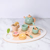 15pcs Wooden Tea Set for Little Girls, MONT PLEASANT Wooden Toys, Toddler Tea Set Play Kitchen Accessories Play Food playset for Kids Tea Party