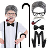 100 Days of School Costume for Boys Old Man Costume for Kids Old Man Wig for Kids Grandpa Costume with Mustache, Cane, Glasses and Pipe 100th Day of School Dress Up Accessories Old Man Costume for Kid