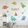 Mfault Watercolor Dinosaur Roar Wall Decals Stickers, Peel Stick Dino Stegosaurus Volcano Nursery Decorations Baby Boys Girls Bedroom Playroom Art, Neutral Tyrannosaurus Rex Kids Classroom Room Decor