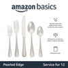 Amazon Basics 65-Piece Stainless Steel Flatware Set with Pearled Edge - Service for 12, Silver