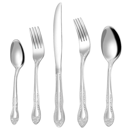 20-piece flatware set, polished restaurant grade stainless steel cutlery, service for 4, dishwasher safe