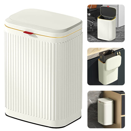 Kitchen Compost Bin Hanging Trash Can with Lid, 2.1 Gallon Stainless Steel Trash Can Compost Bin, Wall-Mount Indoor Kitchen Trash Bin for Cabinet, Under Sink, Bathroom (2.1 Gallon, 8L Ivory White)