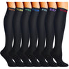 Double Couple 7 Pairs Copper Compression Socks for Men Women 20-30 mmHg Knee High Stockings