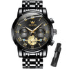 Black Men's Watch Fashion Chronograph Stainless Steel Analog Quartz Watches Men Big Multi-Function Men Watches Roman Numerals Tourbillon Easy Read Waterproof Wristwatch for Men Classic Man Wrist Watch