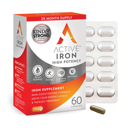 Active Iron High Potency Iron Supplement, 2X Better Absorption & Non-Constipating, Helps Support Energy, Iron Pills for Women & Men, 25mg (60 Capsules)