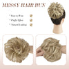 FESHFEN Messy Bun Hair Piece Curly Wavy Large Hair Bun Scrunchies Extensions Light Ash Brown & Bleach Blonde Synthetic Tousled Updo Hairpieces for Women Girls