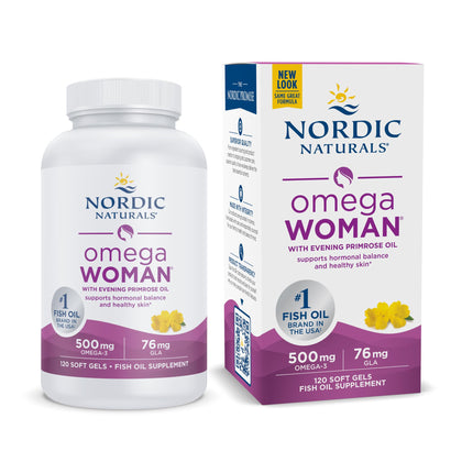 Nordic Naturals Omega Woman, Lemon - 120 Soft Gels - 500 mg Omega-3 + 800 mg Evening Primrose Oil - Healthy Skin, Hormonal Balance, Optimal Wellness - Non-GMO - 60 Servings