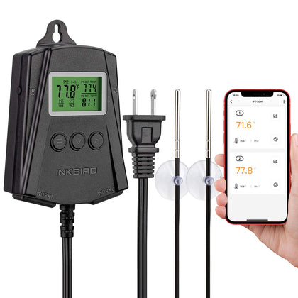 Inkbird WiFi Heat Mat Reptile Thermostat Controller Temperature Controller with 2 Probes and 2 Outlets, IPT-2CH Thermostat (Max 250W per Outlet).