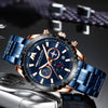 MEGALITH Mens Watches with Stainless Steel Waterproof Analog Quartz Fashion Business Chronograph Blue Watch for Men, Auto Date