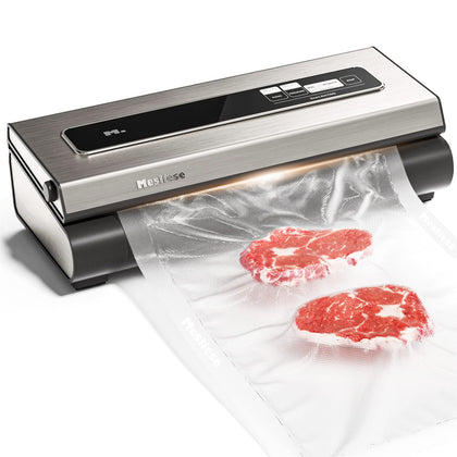 Mesliese Vacuum Sealer Machine Powerful 90Kpa Precision 6-in-1 Compact Food Preservation System Built-in Cutter, Include 2 Bag Rolls & 5 Pre-cut Bags, Widened 12mm Sealing Strip, Dry&Moist Modes Smart Suction, ETL Listed (Silver)