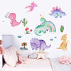 Yovkky Watercolor Girls Dinosaur Wall Decals Stickers, Dino Rainbow Cactus Nursery Decor, Tropical Plant Home Decorations Kids Bedroom Playroom Toddler Baby Shower Room Art Gift