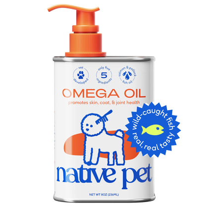 Native Pet Omega 3 Oil Supplements with Omega 3 EPA DHA - Supports Itchy Skin + Mobility - Liquid Pump is Easy to Serve - a Fish Oil Dogs Love! (8 oz)